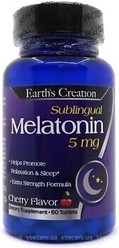 Фото Earth's Creation Liquid Melatonin 5 мг зі смаком вишні 60 пігулок