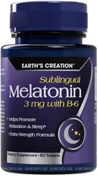 Фото Earth's Creation Sublingual Melatonin 3 мг with B-6 60 пігулок