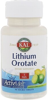 Фото KAL Lithium Orotate 5 мг зі смаком лимона і лайма 90 пігулок