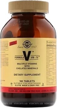 Фото Solgar Formula V VM-75 Multiple Vitamins with Chelated Minerals 180 пігулок