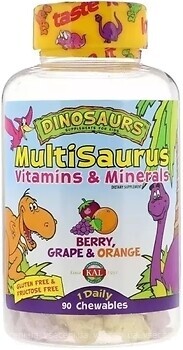 Фото KAL MultiSaurus Vitamins and Minerals зі смаком фруктів 90 пігулок