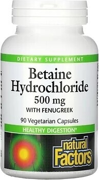Фото Natural Factors Betaine Hydrochloride 500 мг 90 капсул