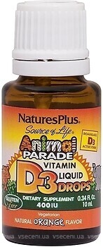 Фото Nature's Plus Animal Parade Vitamin D3 Liquid Drops зі смаком апельсина 10 мл
