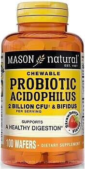 Фото Mason Natural Chewable Probiotic Acidophilus зі смаком полуниці 100 таблеток