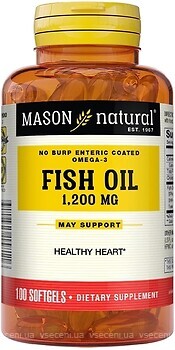 Фото Mason Natural No Burp Fish Oil 1200 мг 100 капсул