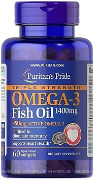Фото Puritan's Pride Triple Strength Omega-3 Fish Oil 1400 мг 60 капсул