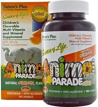 Фото Nature's Plus Animal Parade Childrens Chewable Multi зі смаком апельсина 180 таблеток