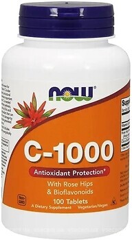 Фото Now Foods Vitamin C-1000 with bioflavonoids зі смаком шипшини 100 таблеток
