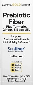 Фото California Gold Nutrition Prebiotic Fiber Plus Turmeric Ginger & Boswellia 3 x 6.3 г
