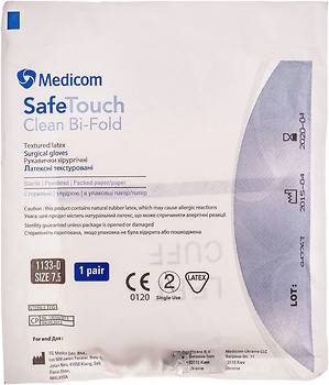 Фото Medicom рукавички латексні SafeTouch Clean Bi-Fold опудрені (р. 7.5) 1 пара