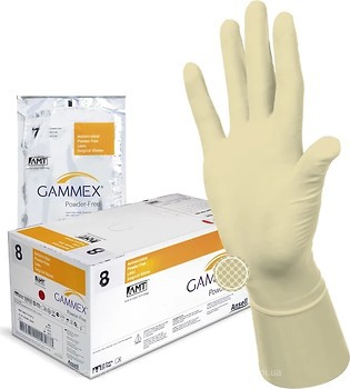Фото Gammex рукавички хірургічні латексні Powder-Free with AMT (р. 7) 1 пара