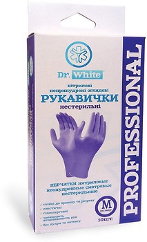 Фото Dr.White перчатки смотровые нитриловые нестерильные неопудренные фиолетовые M 5 пар