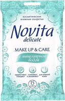 Фото Novita вологі серветки для зняття макіяжу Make Up & Care Delicate з міцелярною водою 15 шт