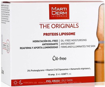 Фото MartiDerm концентрат для обличчя, шиї і зони декольте для жирної шкіри The Originals Proteos Liposome 10 x 2 мл