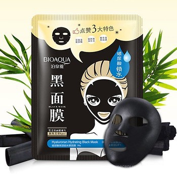 Фото Bioaqua Hyaluronan Hydrating Black Mask тканинна маска 30 г