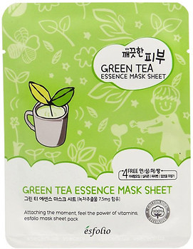 Фото Esfolio Pure Skin Green Tea Essence Mask Sheet тканинна маска з зеленим чаєм 25 мл