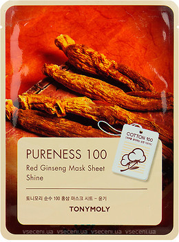 Фото Tony Moly Pureness 100 Red Ginseng Mask Sheet тканинна маска з женьшенем 21 мл