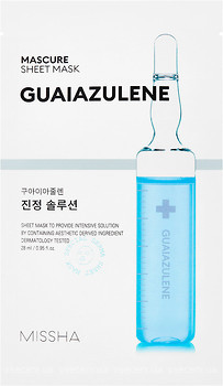 Фото Missha Mascure Calming Solution Sheet Mask Guaiazulene тканинна заспокійлива маска 28 мл