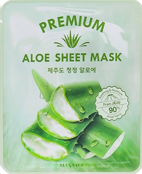Фото Missha тканевая маска для лица Premium Aloe Sheet Mask Успокаивающая с экстрактом алоэ 21 г