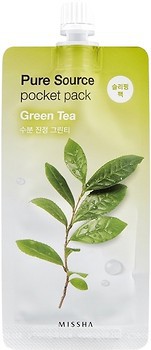 Фото Missha нічна маска для обличчя Pure Source Pocket Pack Green Tea з зеленим чаєм 10 мл