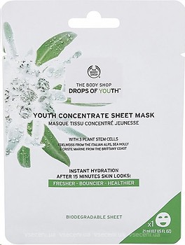 Фото The Body Shop тканинна маска для обличчя Drops Of Youth Youth Concentrate Sheet Mask Омолоджуюча 21 мл