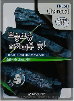 Фото 3W Clinic тканинна маска для обличчя Fresh Charcoal Mask Sheet з деревним вугіллям 23 г