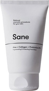Фото Sane маска для обличчя Face Mask Aloe + Collagen + Probiotics 2% Regenerating Protecting Відновлювальна 75 мл