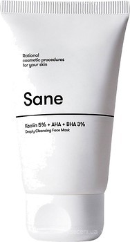 Фото Sane маска для лица Face Mask Kaolin 5% + AHA + BHA 3% Deeply Cleansing с салициловой кислотой Для проблемной кожи 40 мл
