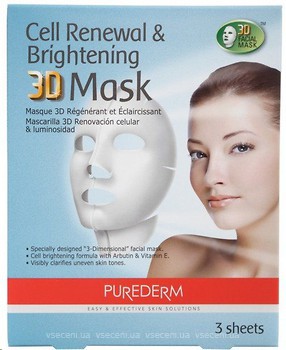 Фото Purederm маска для обличчя 3D Mask Cell Renewal & Brightening Оновлююча і освітлююча 3x 35 г