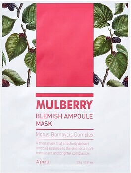 Фото A'pieu тканинна маска для обличчя Mulberry Blemish Ampoule Mask 23 г