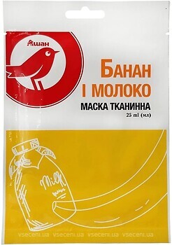 Фото Ашан тканинна маска для обличчя Банан і молоко 25 г
