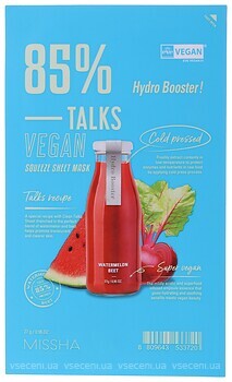 Фото Missha тканинна маска для обличчя Talks Vegan Squeeze Sheet Mask Hydro Booster Зволожуюча 27 г