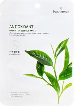 Фото BeauuGreen тканинна маска для обличчя Essence Mask Antioxidant Green Tea з екстрактом зеленого чаю 23 мл