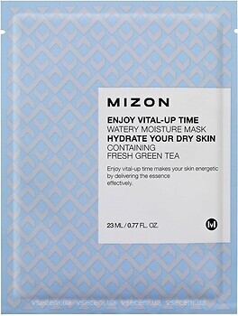 Фото Mizon тканинна маска для обличчя Enjoy Vital Up Time Watery Moisture Mask Зелений чай 23 мл