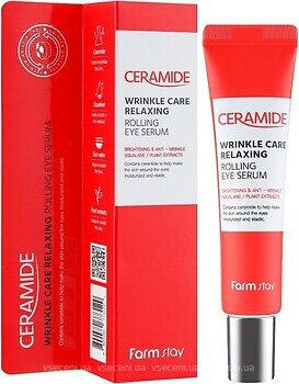 Фото FarmStay сыворотка для кожи вокруг глаз Ceramide Wrinkle Care Relaxing Rolling Eye Serum 25 мл