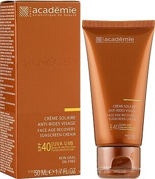 Фото Academie сонцезахисний регенеруючий крем Bronzecran Face Age Recovery Sunscreen Cream SPF 40+ 50 мл