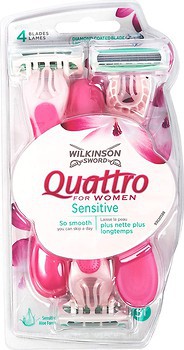 Фото Wilkinson Sword (Schick) станок для гоління Quattro 4 Sensitive одноразовий жіночий 3 шт