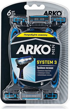 Фото Arko бритвенный станок System-3 одноразовый 6 шт