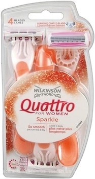 Фото Wilkinson Sword (Schick) станок для гоління Quattro 4 Sensitive Sparkle одноразовий жіночий 3 шт