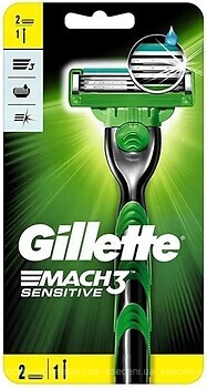 Фото Gillette станок для гоління Mach 3 Sensitive з 2 змінними картриджами