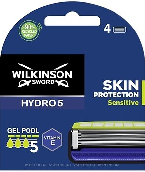 Фото Wilkinson Sword (Schick) змінні картриджі HYDRO 5 Skin Protection Sensitive 4 шт