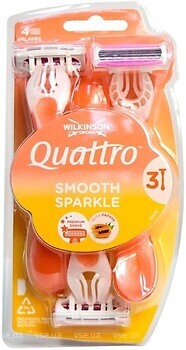Фото Wilkinson Sword (Schick) станок для гоління Quattro 4 Smooth Sparkle одноразовий жіночий 3 шт