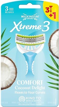 Фото Wilkinson Sword (Schick) станок для гоління Xtreme3 Comfort Coconut Delight одноразовий жіночий 4 шт