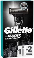 Фото Gillette бритвенный станок Mach 3 Charcoal с 2 сменными картриджами