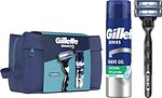 Фото Gillette подарочный набор Mach 3 с 2 сменными картриджами, гелем для бритья Soothing 200 мл и дорожным чехлом