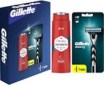 Фото Gillette подарунковий набір Mach 3 з 2 змінними картриджами та гелем для душа Old Spice 3 в 1 WhiteWater 250 мл