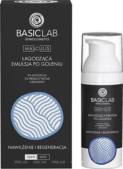 Фото BasicLab Dermocosmetics емульсія після гоління Masculis заспокійлива 50 мл
