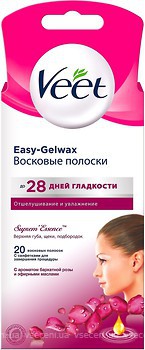 Фото Veet воскові смужки Easy-Gelwax для чутливої шкіри обличчя з ароматом оксамитової троянди та ефірними маслами 20 шт
