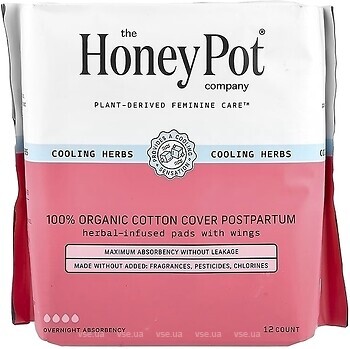 Фото The Honey Pot Organic Cotton Cover Post-Partum Pads 12 шт