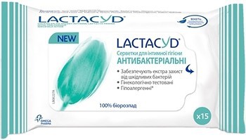 Фото Lactacyd вологі серветки для інтимної гігієни антибактеріальні 15 шт